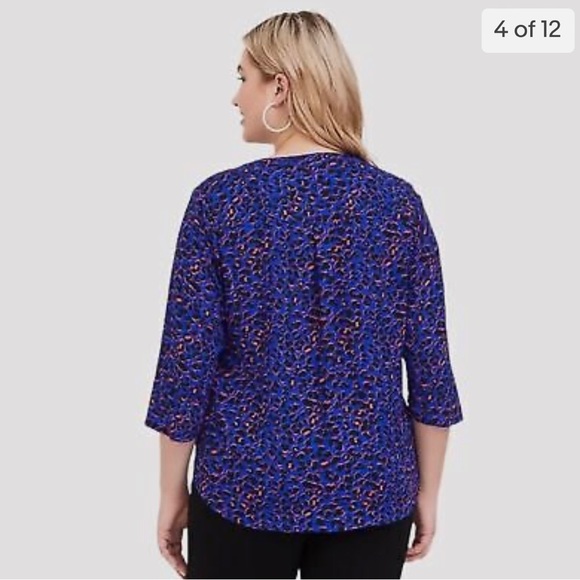 Harper Georgette, 3/4 Sleeve Blouse, Blue and Pink Leopard Print - Picture 2 of 13